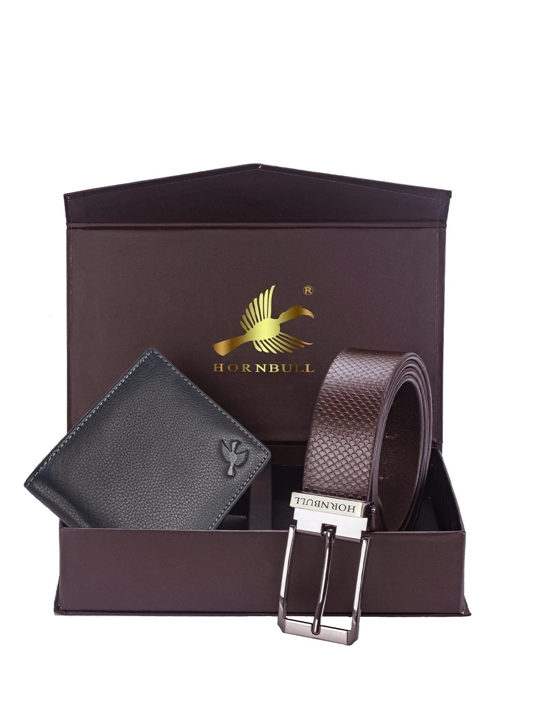 

Hornbull Men Maddison Leather RFID Protected Wallet & Belt Accessory Gift Set, Black