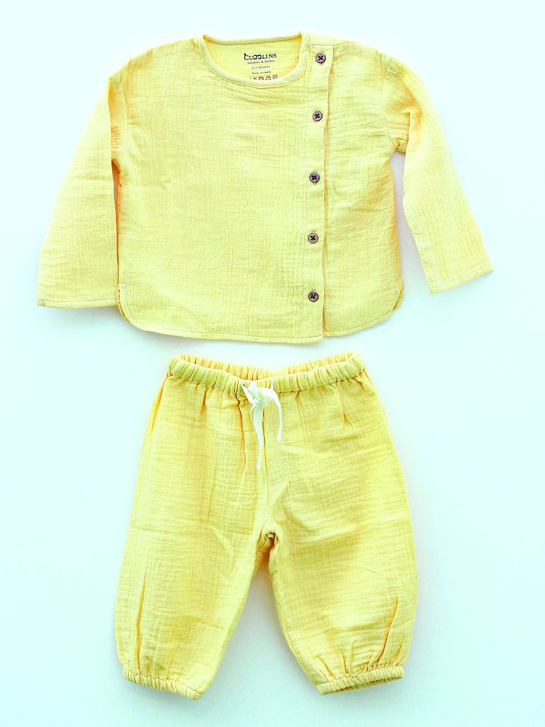 

EARTHY TWEENS Kids Round Neck Pure Cotton Top With Joggers, Yellow