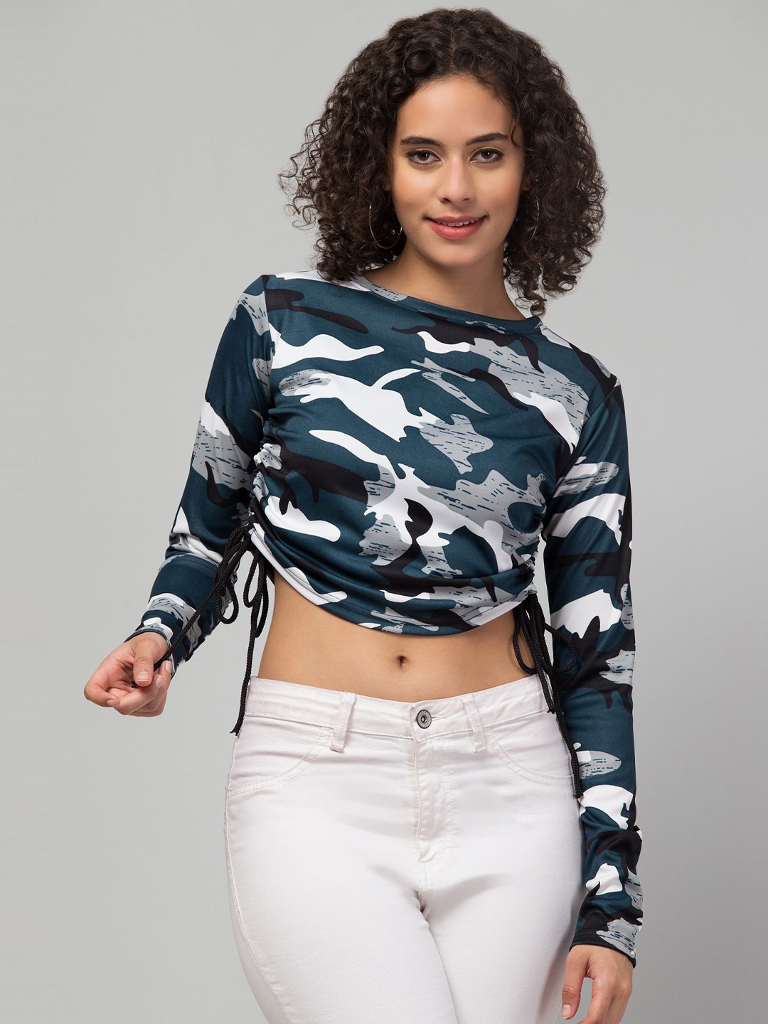 

CULPI Women Printed Blouson Crop Top, Multi