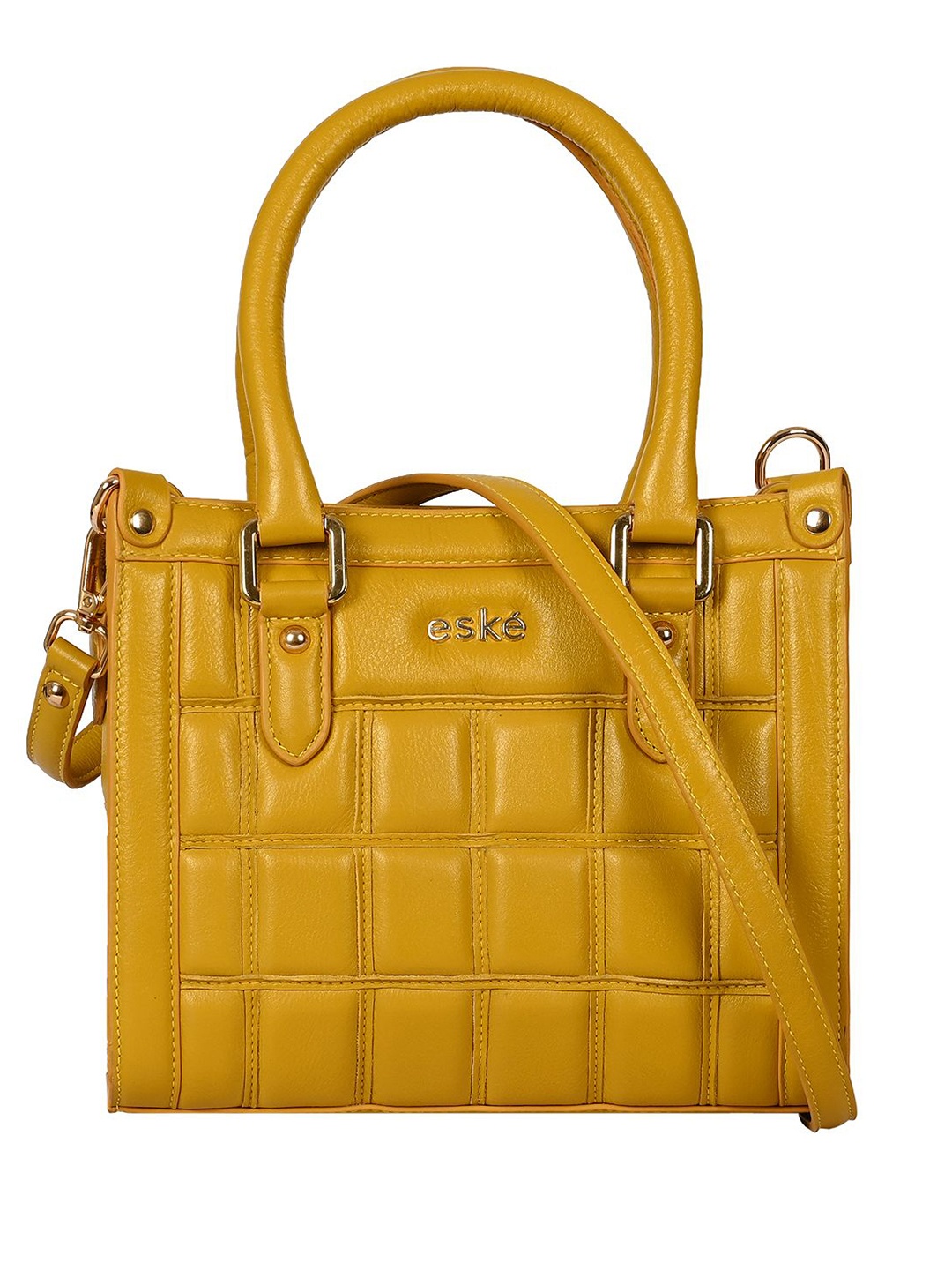 

Eske Women Solid Leather Handheld Bag with Quilted, Mustard