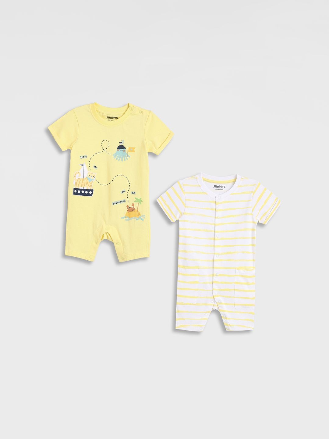 

Juniors by Babyshop Boys Pack of 2 Printed Short Sleeve Romper, White