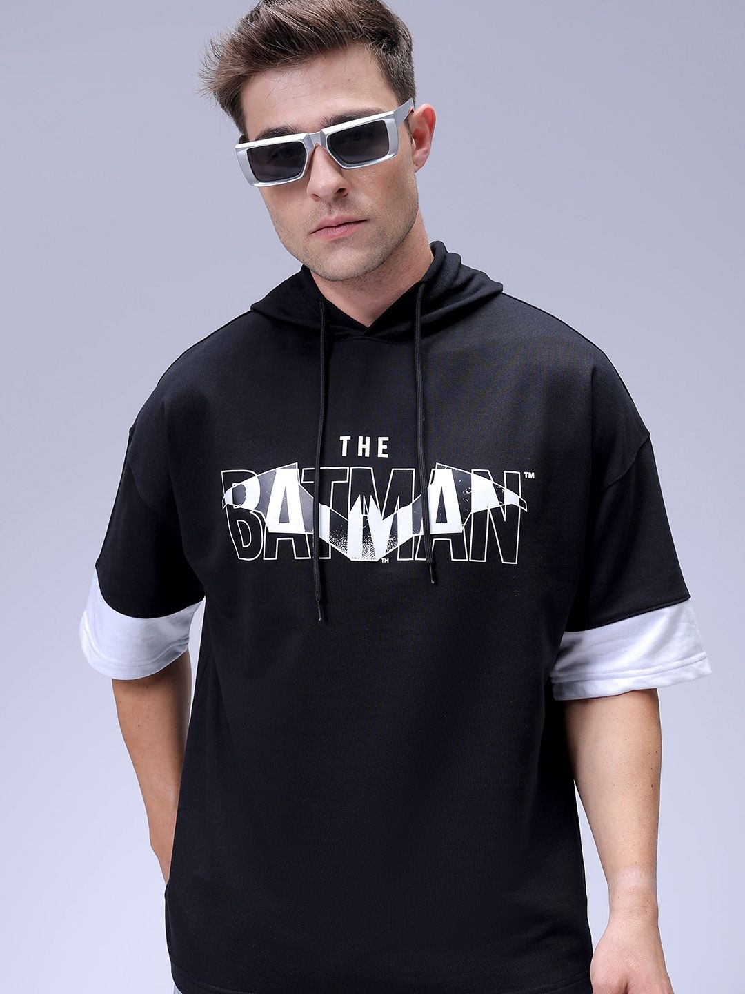 

The Indian Garage Co Men Oversized Batman Printed Overhead Hooded Sweatshirt, Black