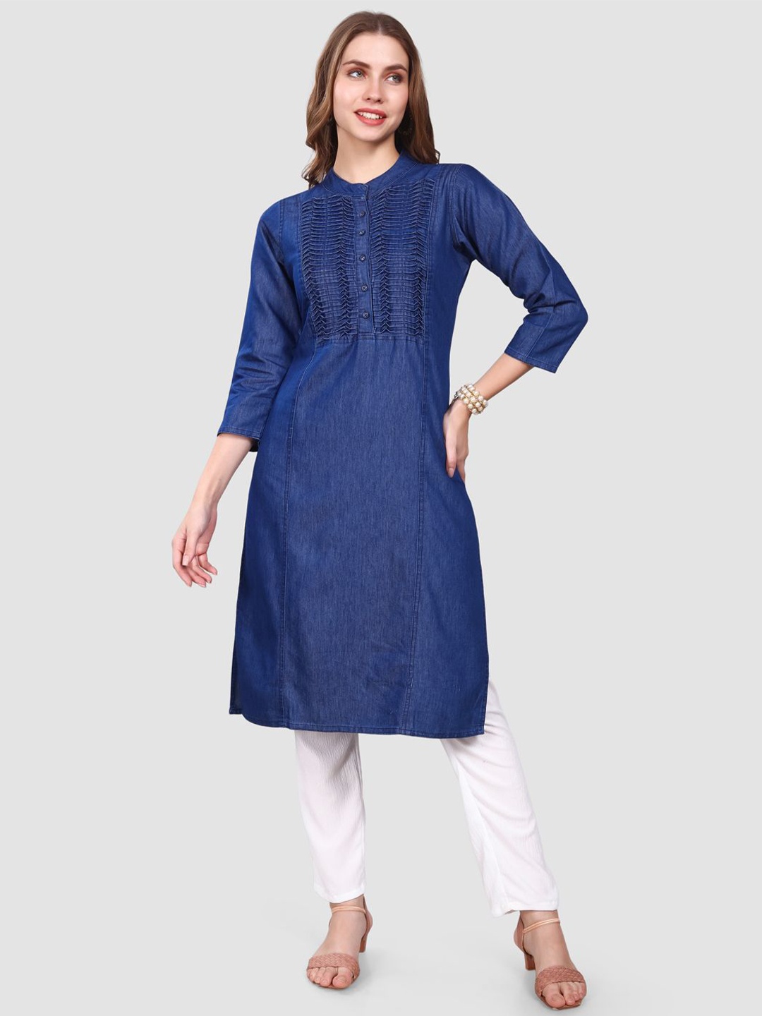 

SK Creation Geometric Printed Denim Straight Kurta, Blue