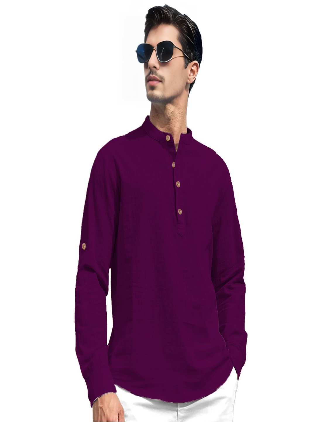 

EdinWolf Mandarin Collar Cotton Slim Fit Straight Kurta, Purple