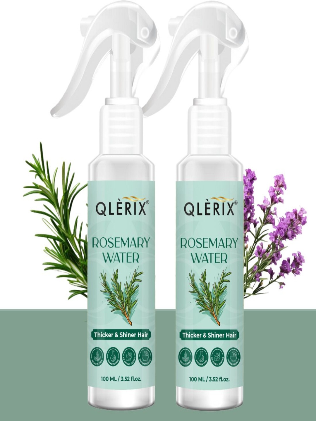 

QLERIX Set Of 2 Rosemary Water For Thicker & Shiner Hair - 100ml Each, Green