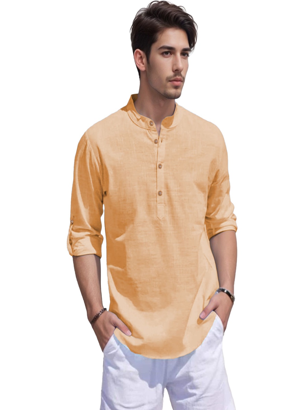 

EdinWolf Mandarin Collar Pure Cotton Straight Kurta, Orange