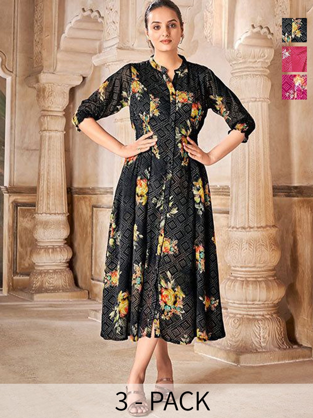 

FREYAA Floral Fit & Flare Maxi Dress, Magenta