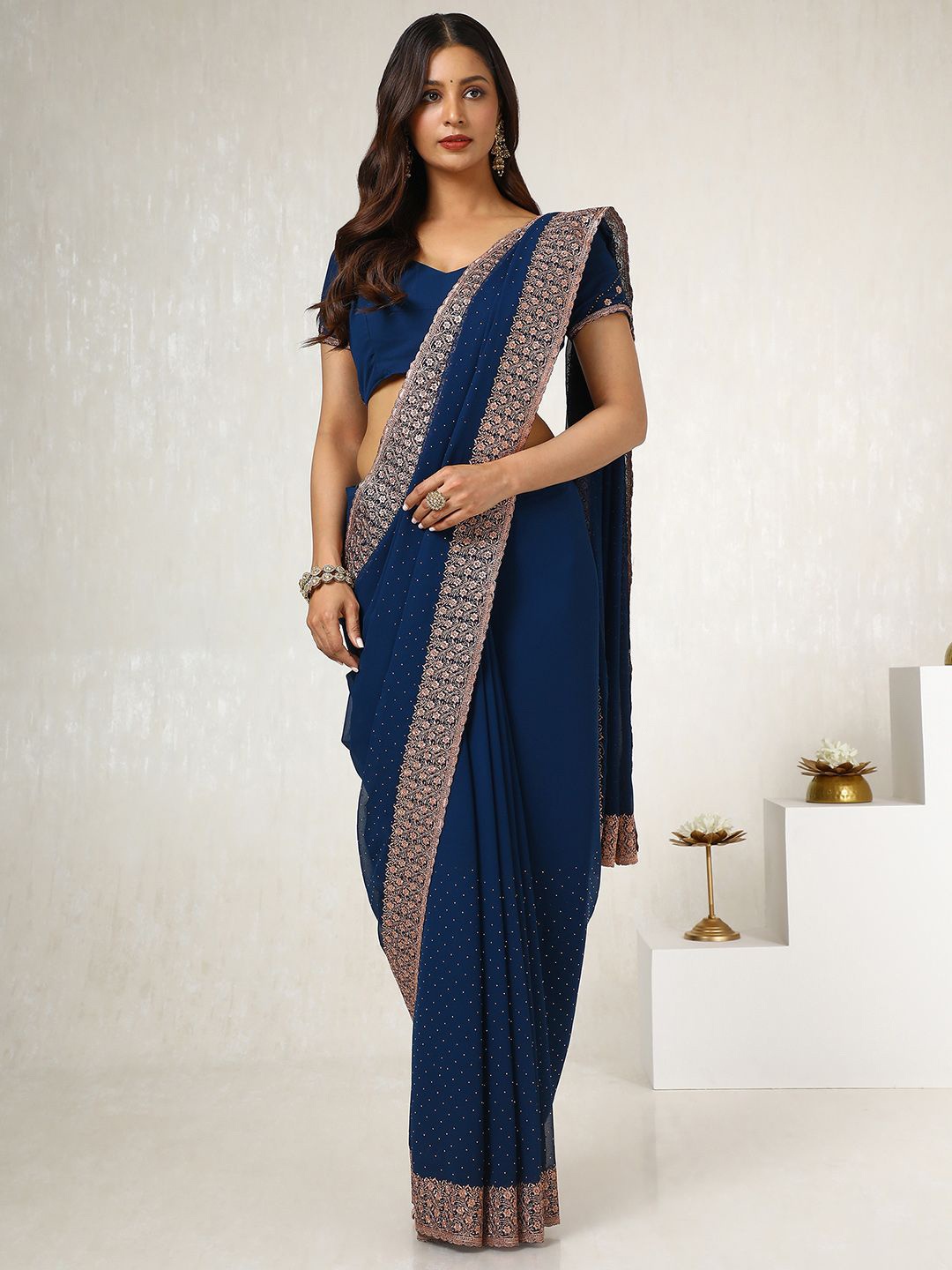 

Soch Ethnic Motifs Beads and Stones Poly Georgette Saree, Blue