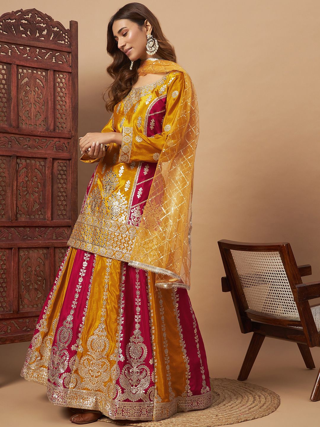 

Chhabra 555 Embroidered Lehenga With Kurta & Dupatta, Yellow