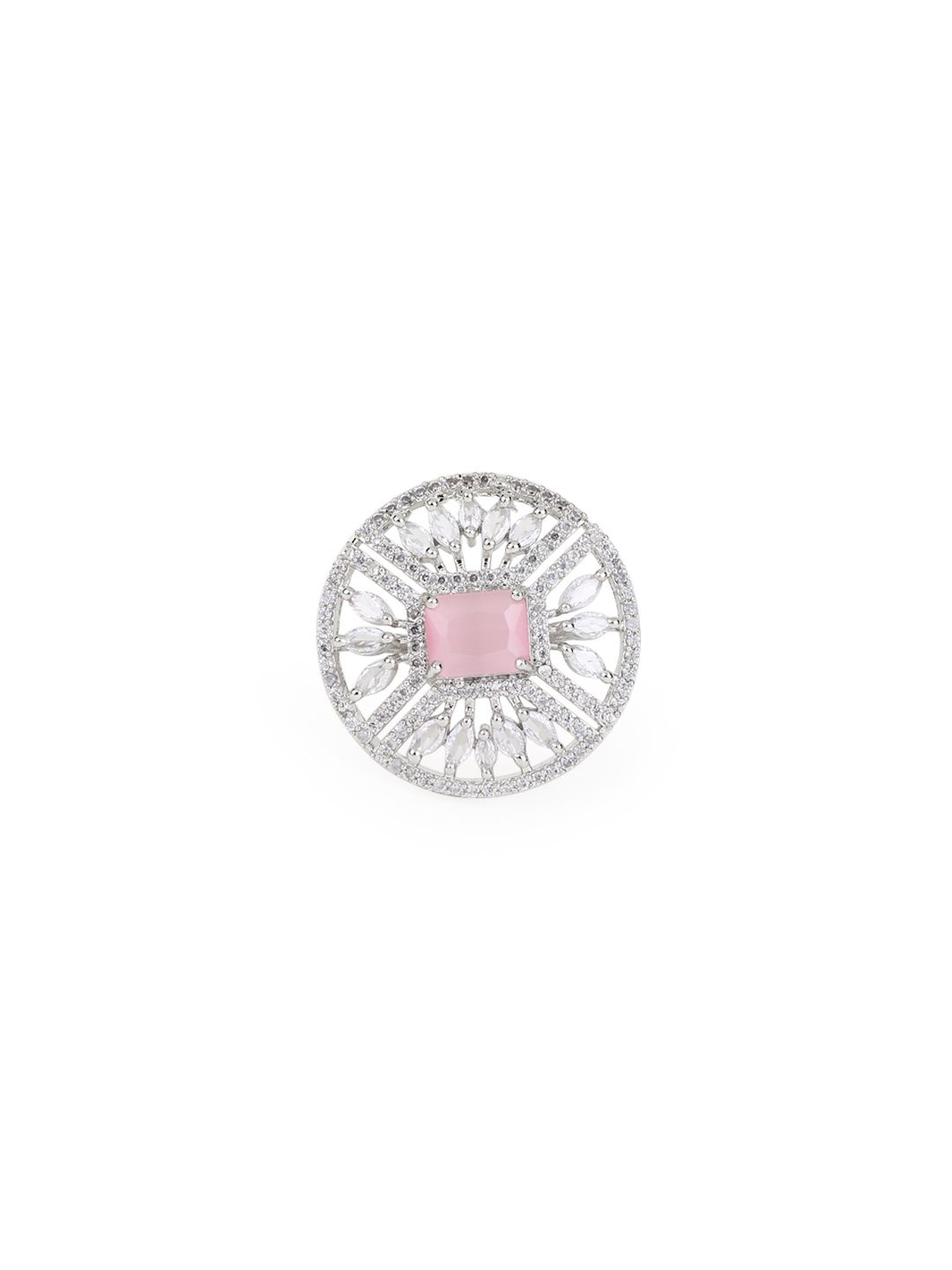 

RHOSYN Rhodium Plated American Diamond Studded Finger Ring, Pink