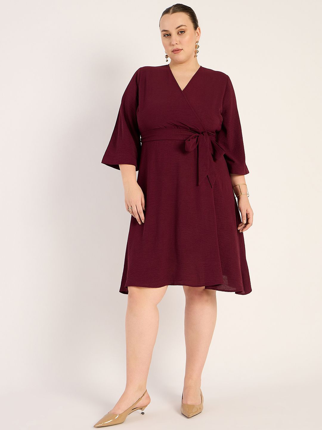 

FEMMELLA Bell Sleeve Fit & Flare Midi Dress, Red