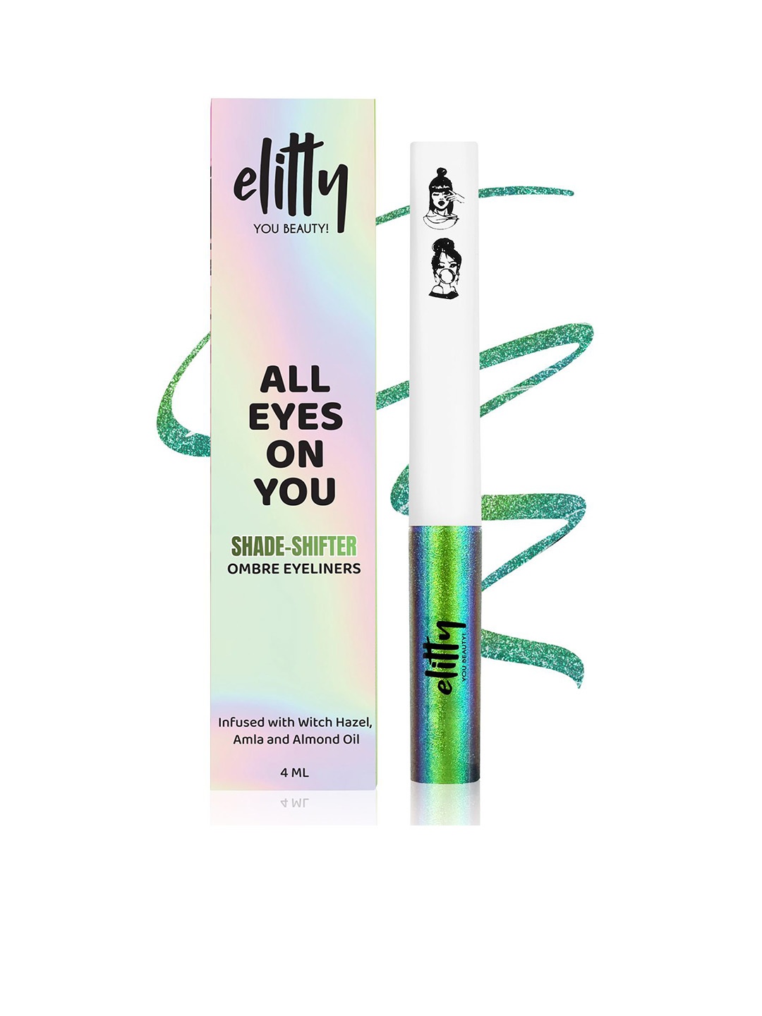 

Elitty Ombre Holographic Pop Coloured Eyeliner Infused With Witch Hazel - 4 ml - Aurora, Green