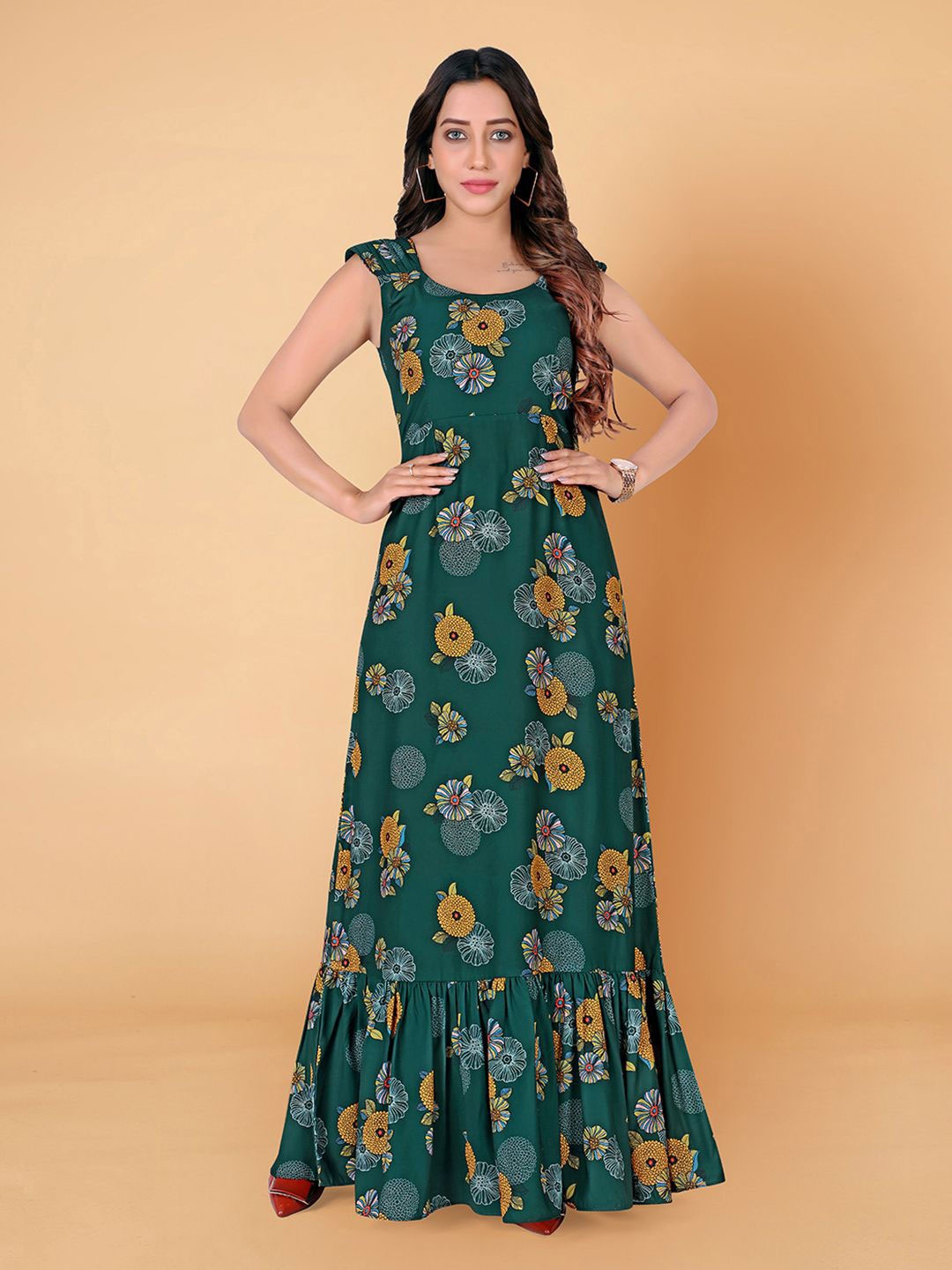 

BAESD Women Floral Printed Maxi Dress, Teal