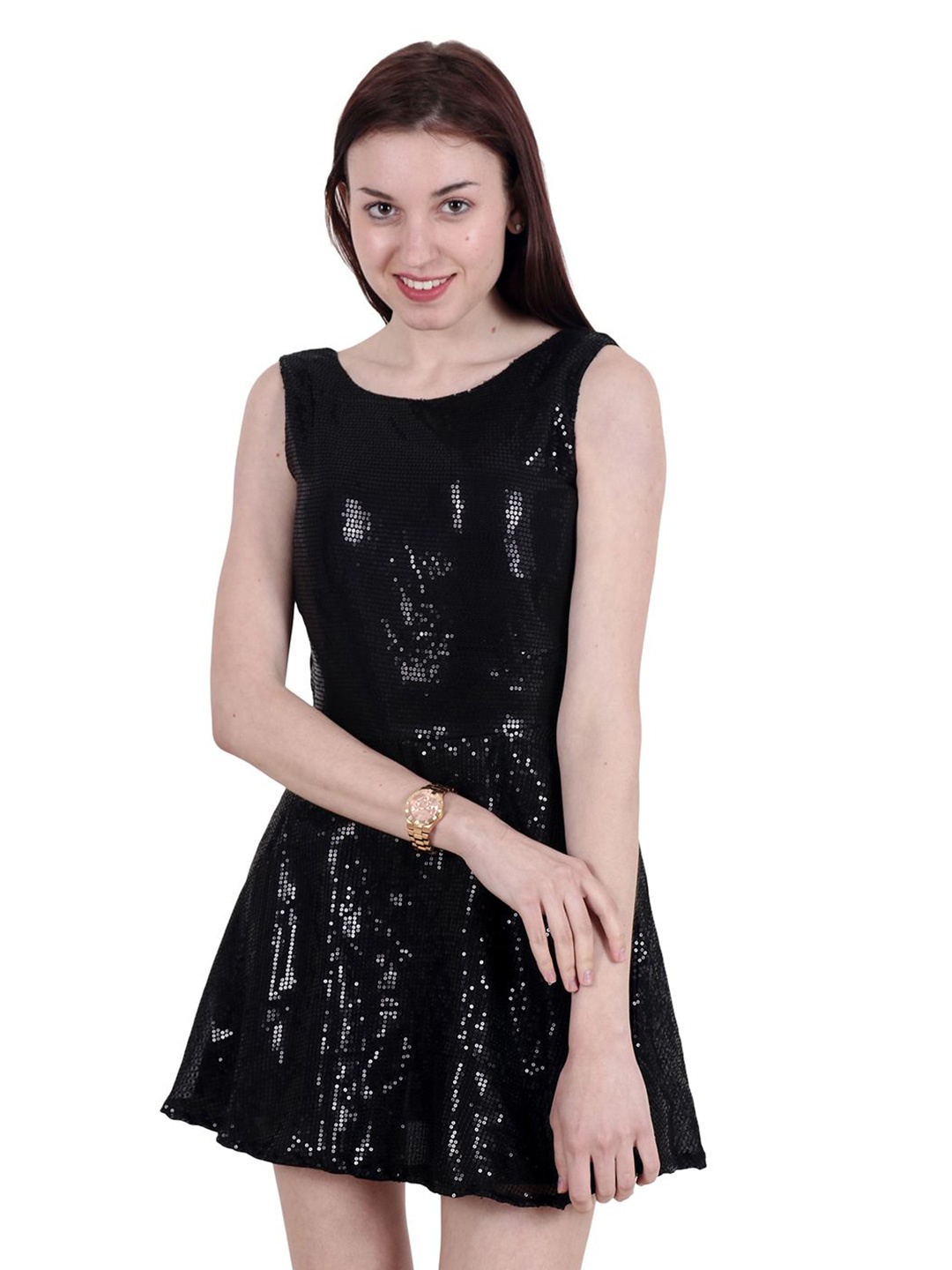

BAESD Women Sequinned Embellished Backless Fit & Flare Dress, Black