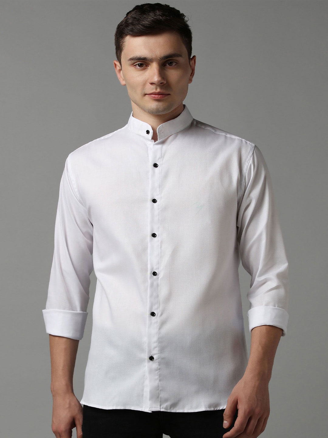 

WOXEN Men Original Fit Mandarin Collar Solid Cotton Casual Shirt, White