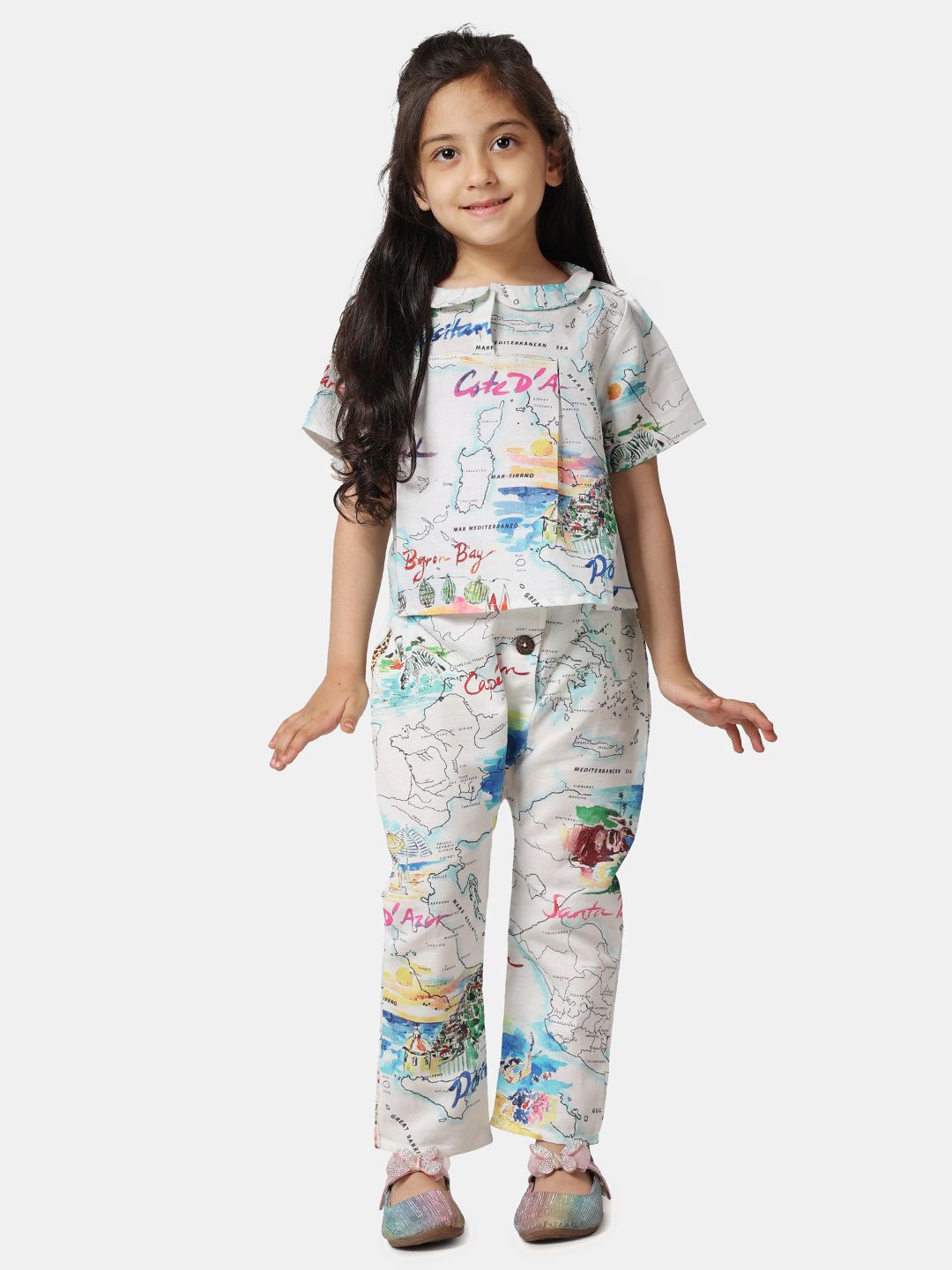 

Piccolo Piglet Unisex Kids Printed Pure Cotton Top With Trouser, White
