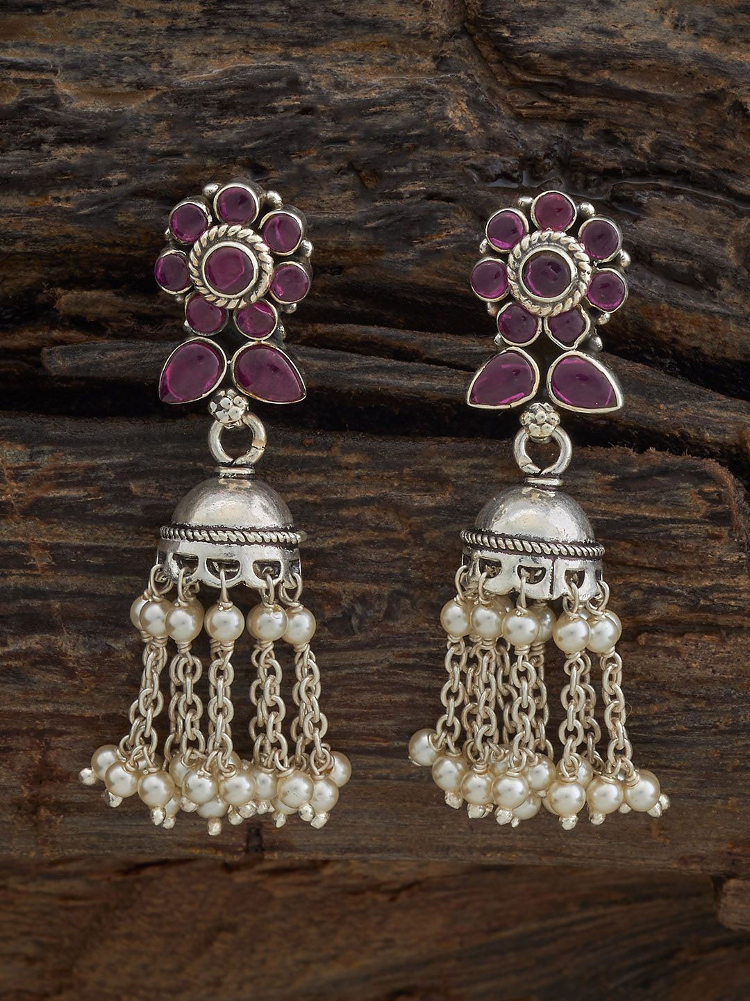 

Kushal's Fashion Jewellery 92.5 Sterling Silver Temple Silver-Plated Dome Shaped Jhumkas