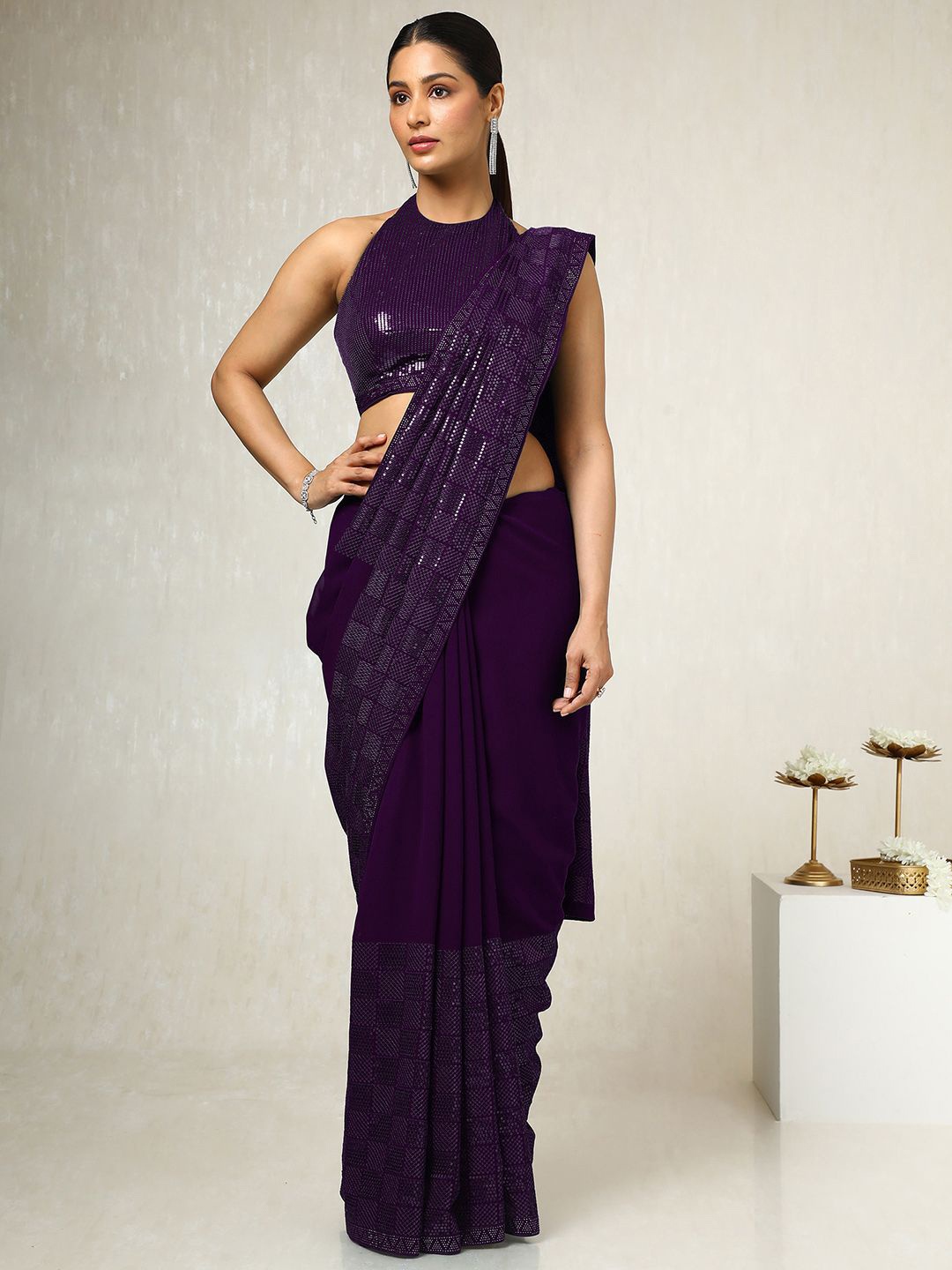 

Soch Sequinned Poly Georgette Saree, Purple