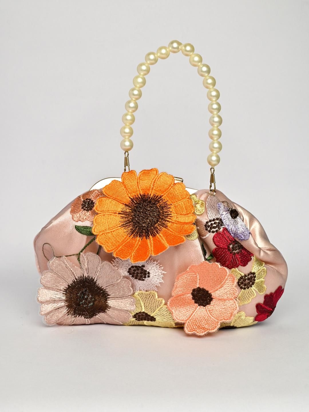 

BOXWISH Women Floral Printed Structured Handheld Bag, Peach