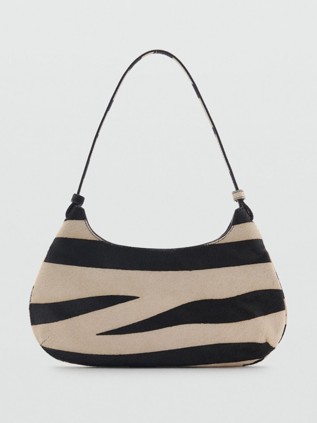 

MANGO Leather Zebra Print Shoulder Bag, Beige