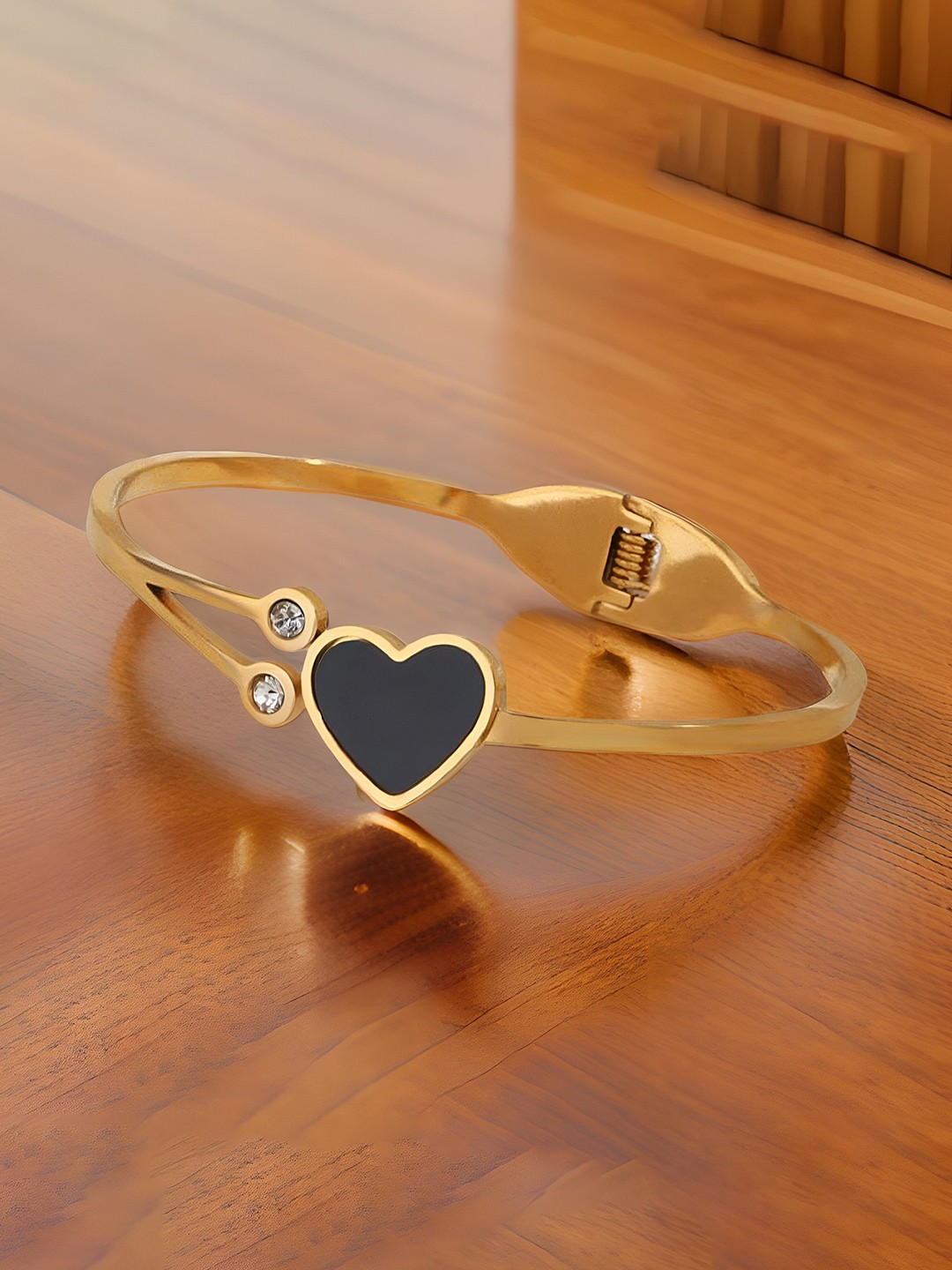 

RUHI COLLECTION Unisex Gold-Plated Cubic Zirconia Studded Stainless Steel Cuff Bracelet