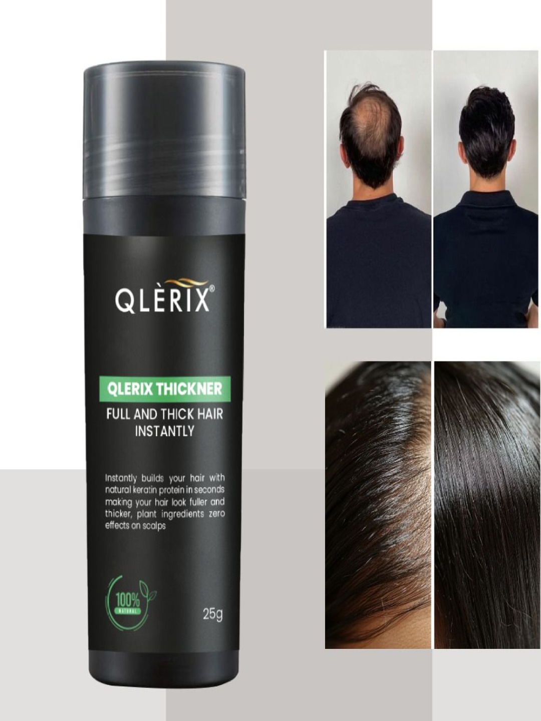 

QLERIX Thickner Flowless Coverage Long Lasting Hold Hair Building Fibers - 25 g, Transparent