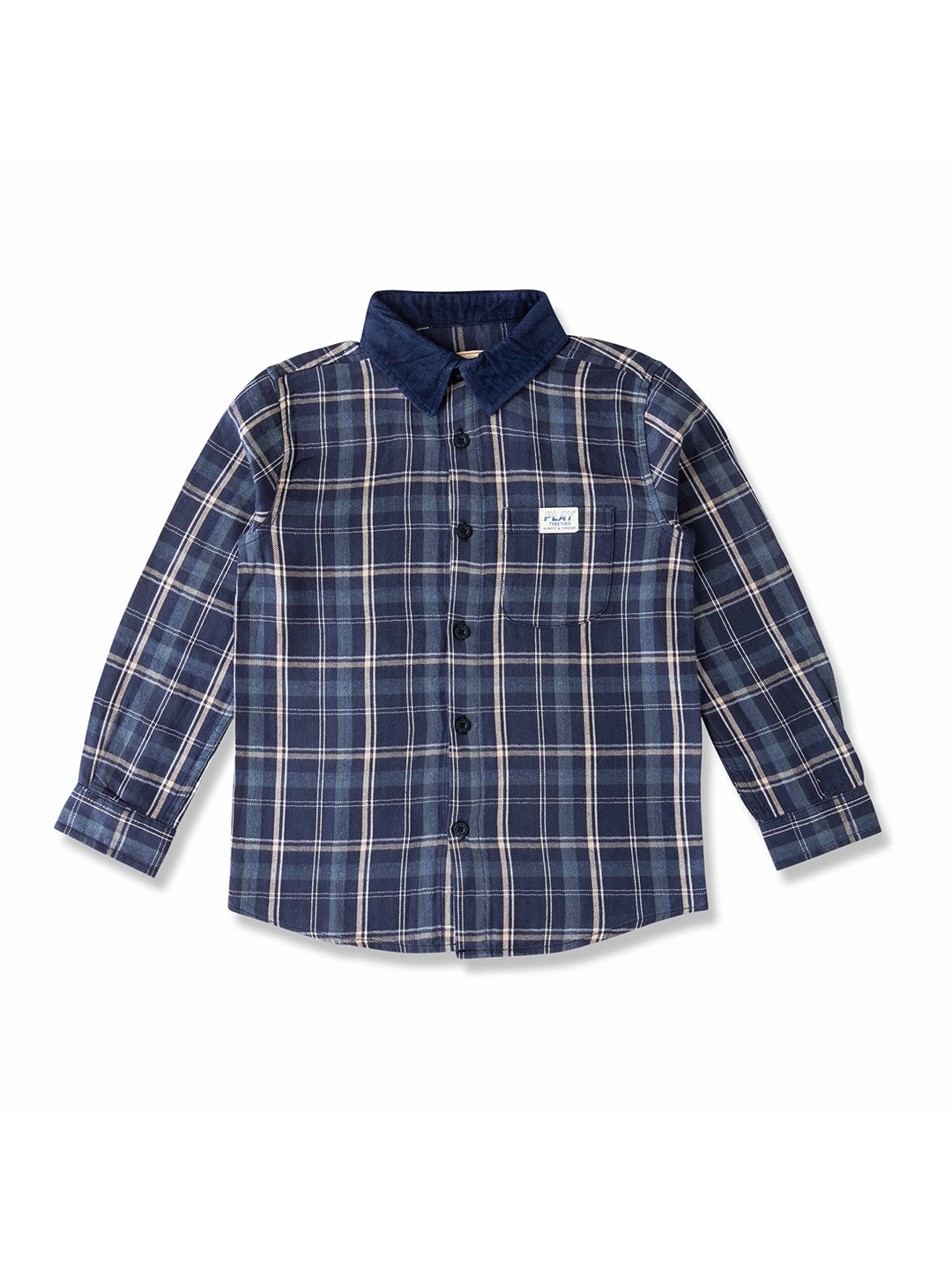 

JusCubs Boys Premium Fit Spread Collar Tartan Checked Cotton Casual Shirt, Navy blue
