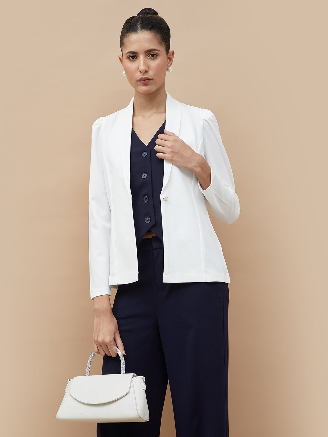 

CODE by Lifestyle Women Shawl Collar Washed Solid Casual Tailored Jacket, Off white