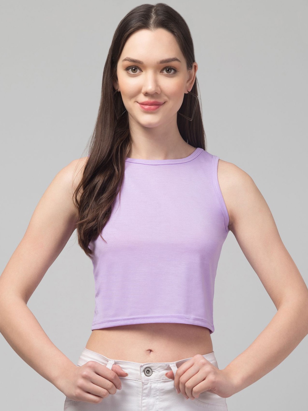 

CULPI Women Round Neck Tank Crop Top, Lavender