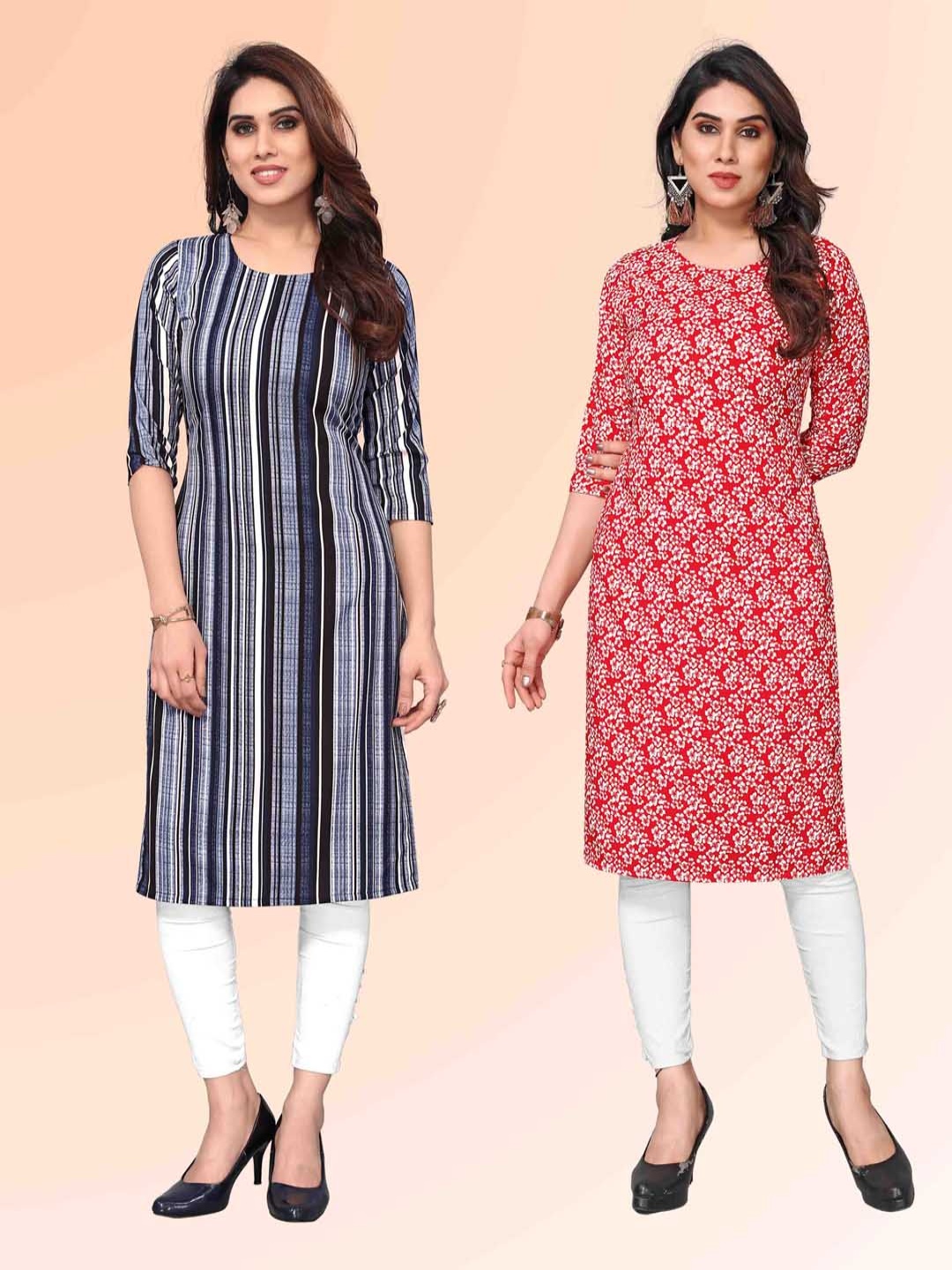 

KETAKI FASHION Selection Of 2 Striped Round Neck Kurta, Black