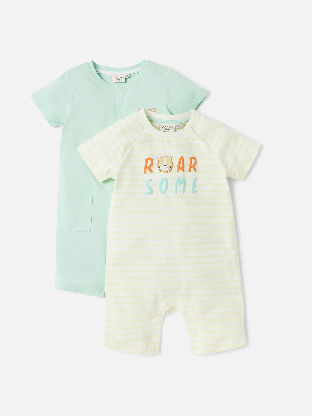 

Juniors by Babyshop Boys Pack of 2 Printed Short Sleeve Romper, Multi