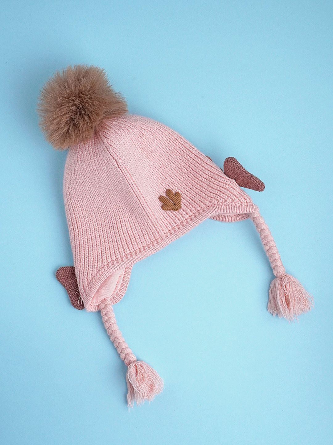 

Little Surprise Box LLP Kids Pink Butterfly Knitted Soft Woolen Winter Cap
