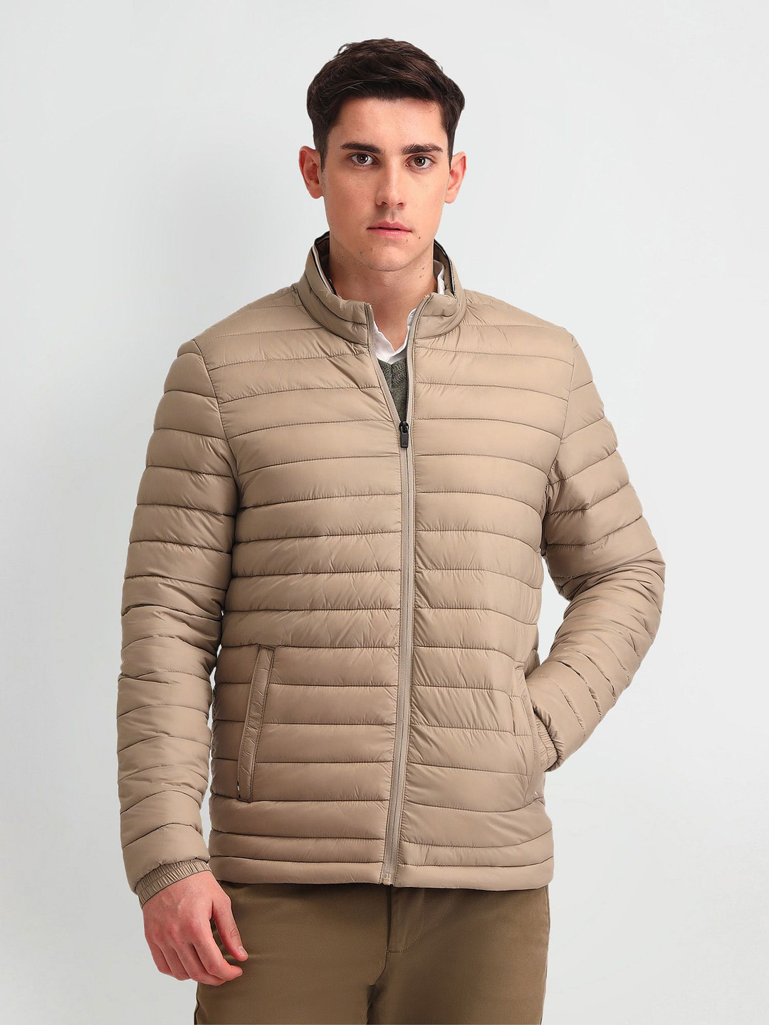 

Arrow Sport Men Solid Padded Jacket, Beige