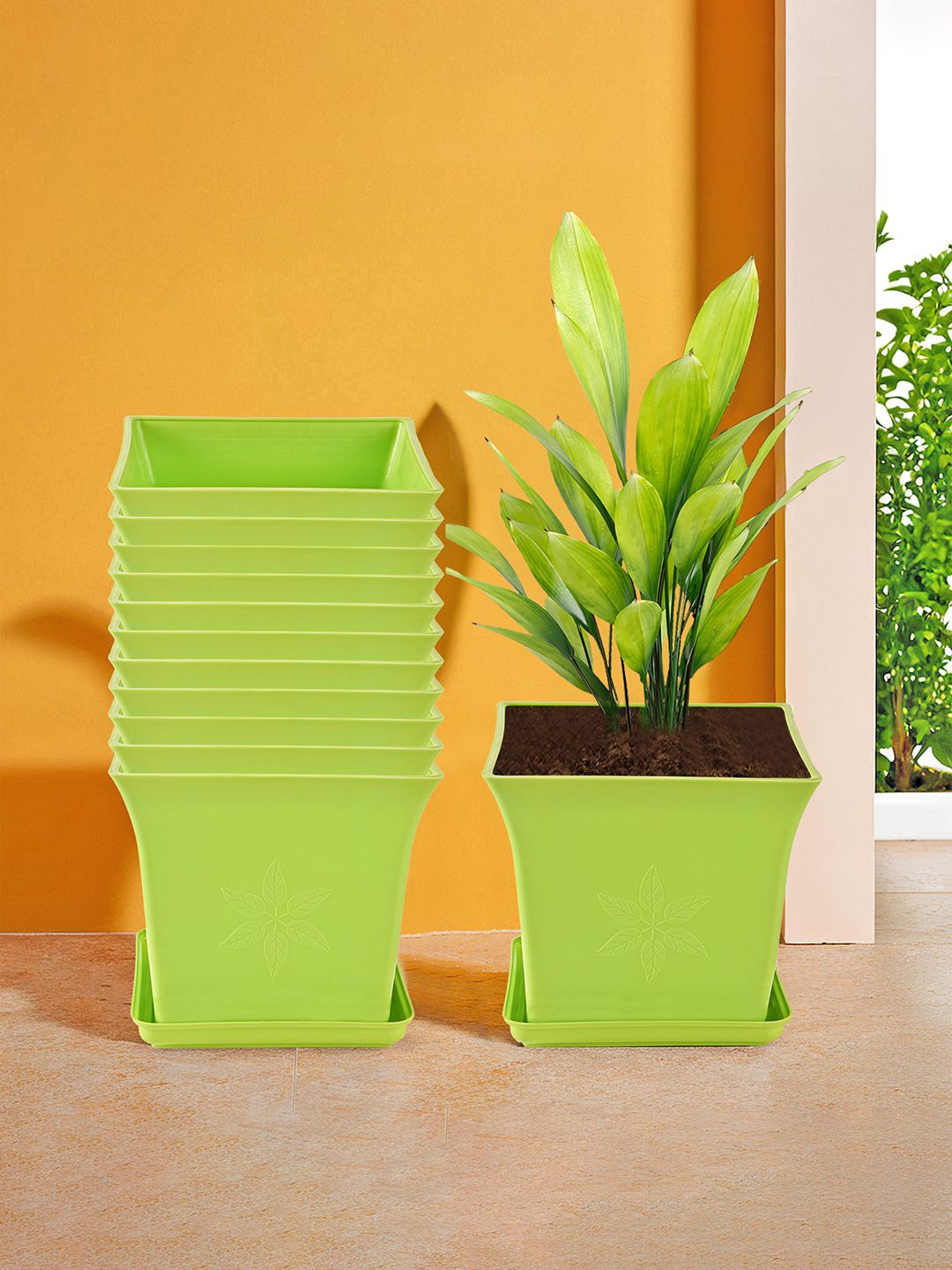 

Kuber Industries 12 Pieces Green Premium Flower Pots for Garden with Bottom Plates