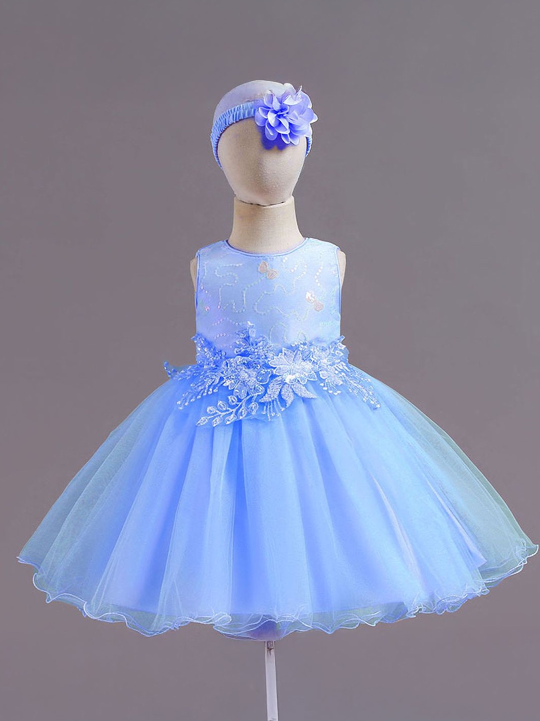 

Xsole Girls Flower Applique Fit & Flare Mini Dress, Blue