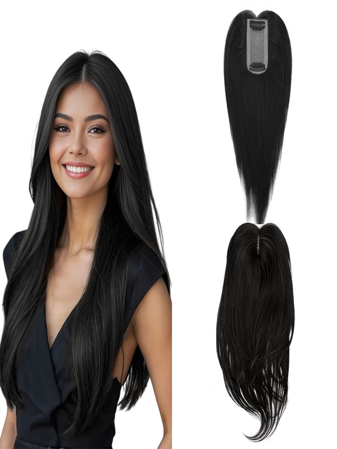 

D-DIVINE Clip In Straight Toupee Hair Extension - Black - 16 Inch