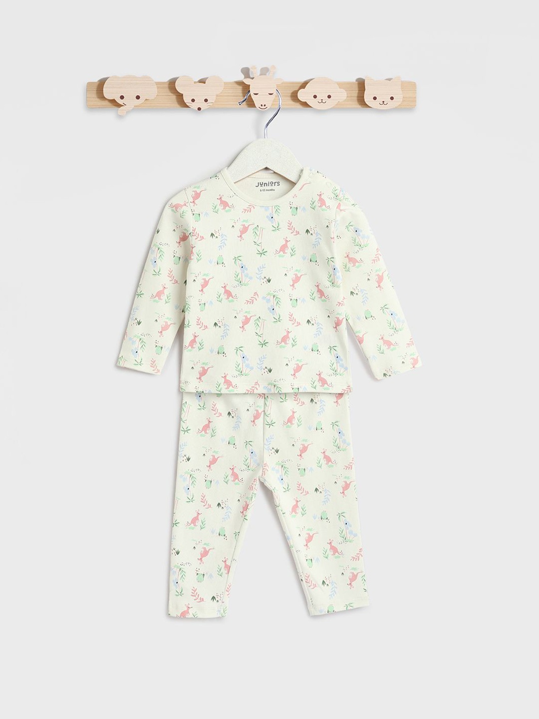 

Juniors by Babyshop Boys Printed Pure Cotton T-Shirt With Trouser, Cream