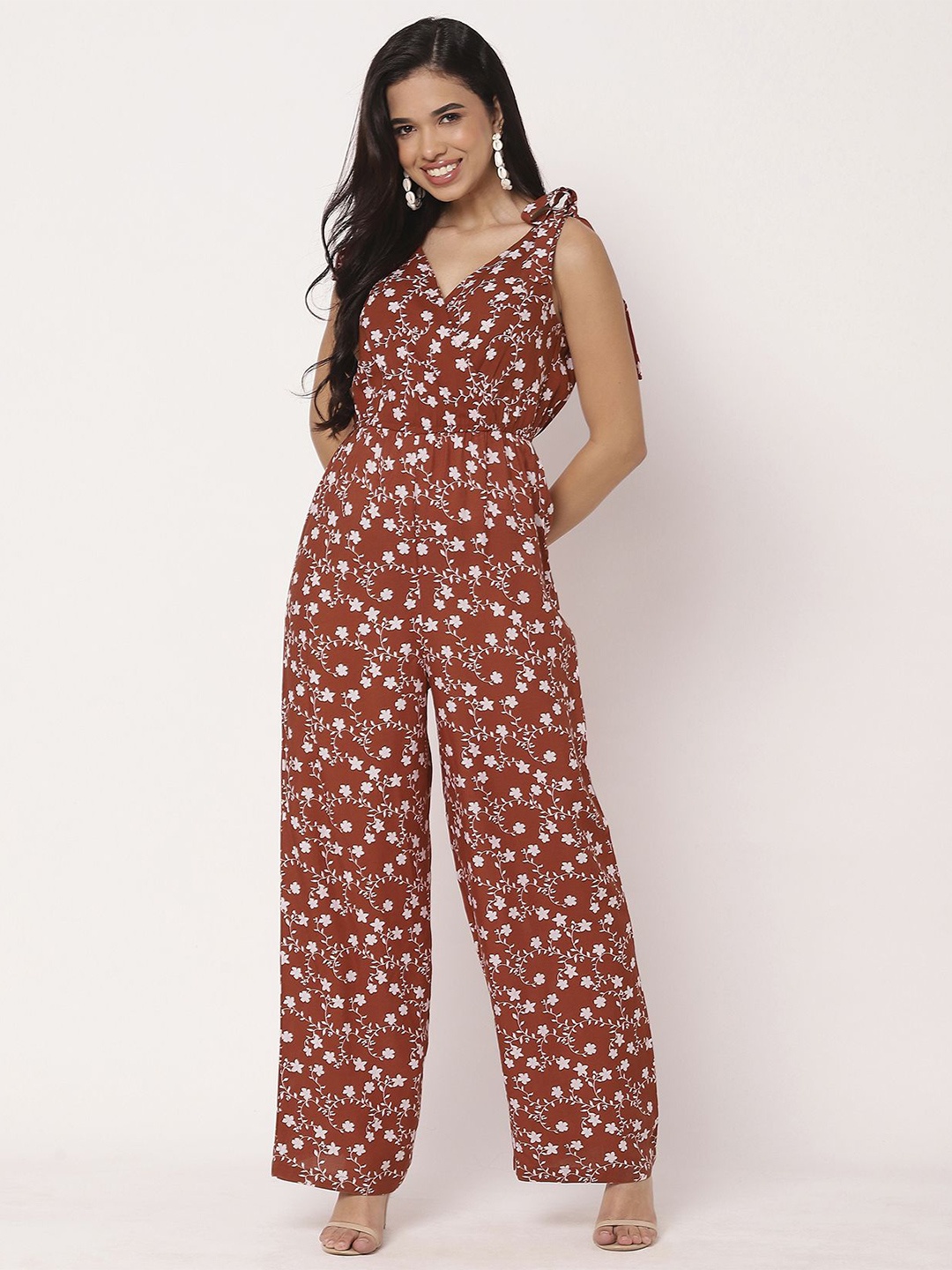 

Moomaya Women Printed Basic Jumpsuit, Rust