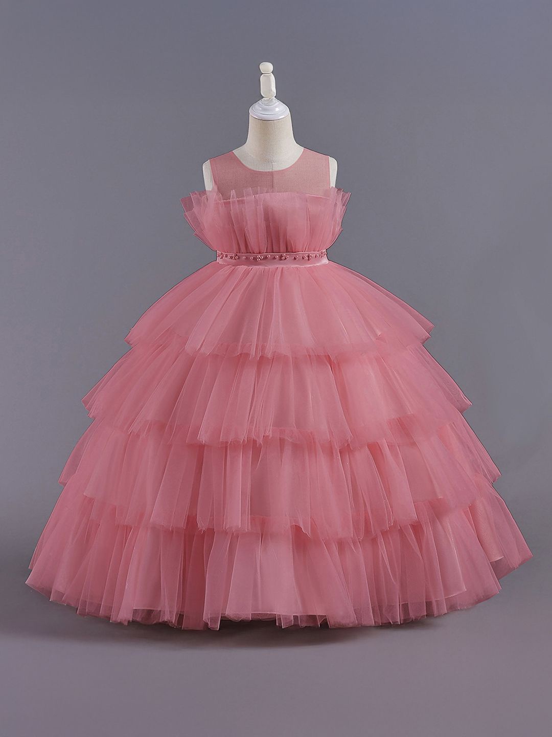 

Xsole Girls Ruffles Gown Dress, Pink