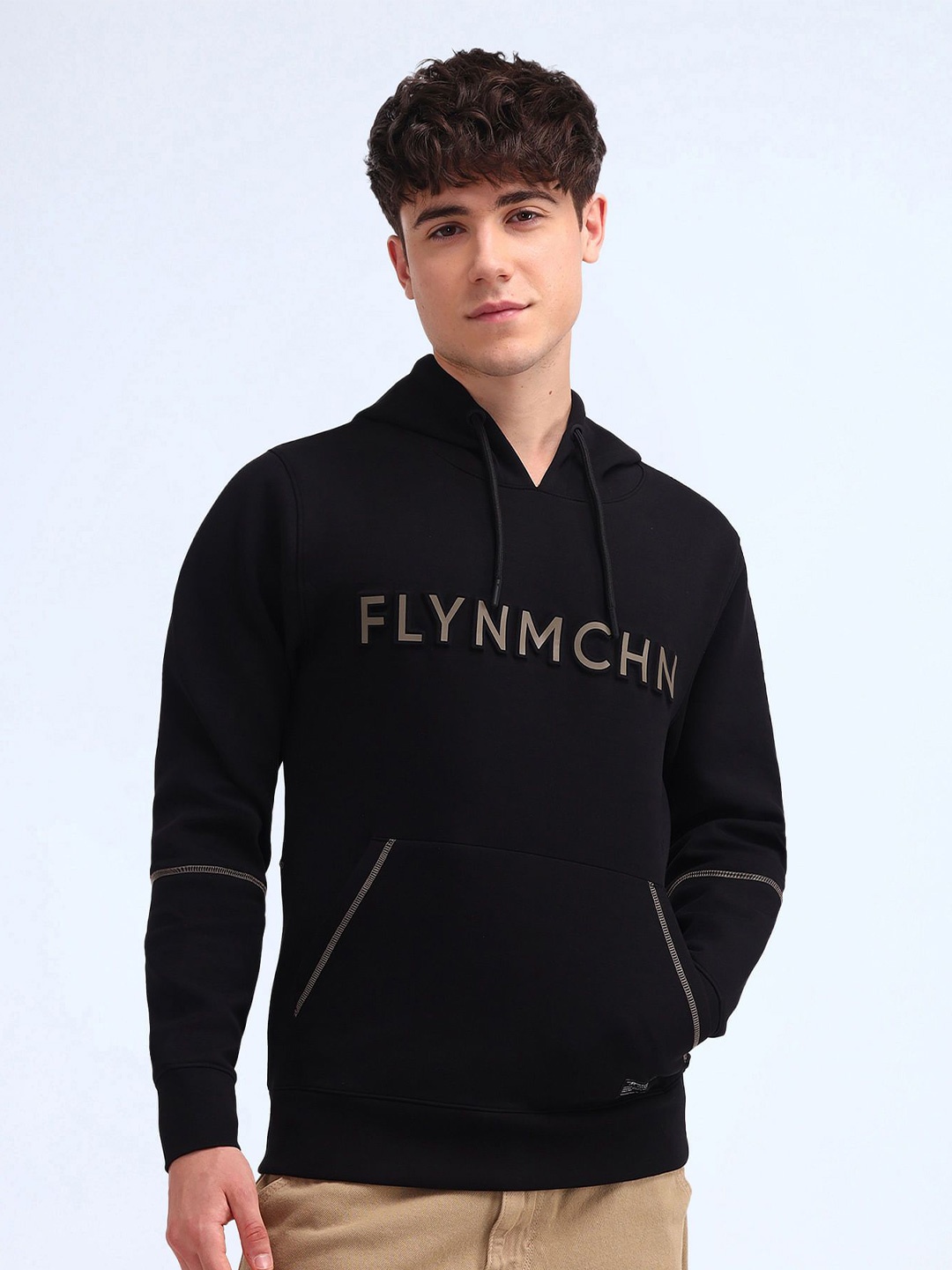 

Flying Machine Men Printed Hooded Sweatshirt, Black