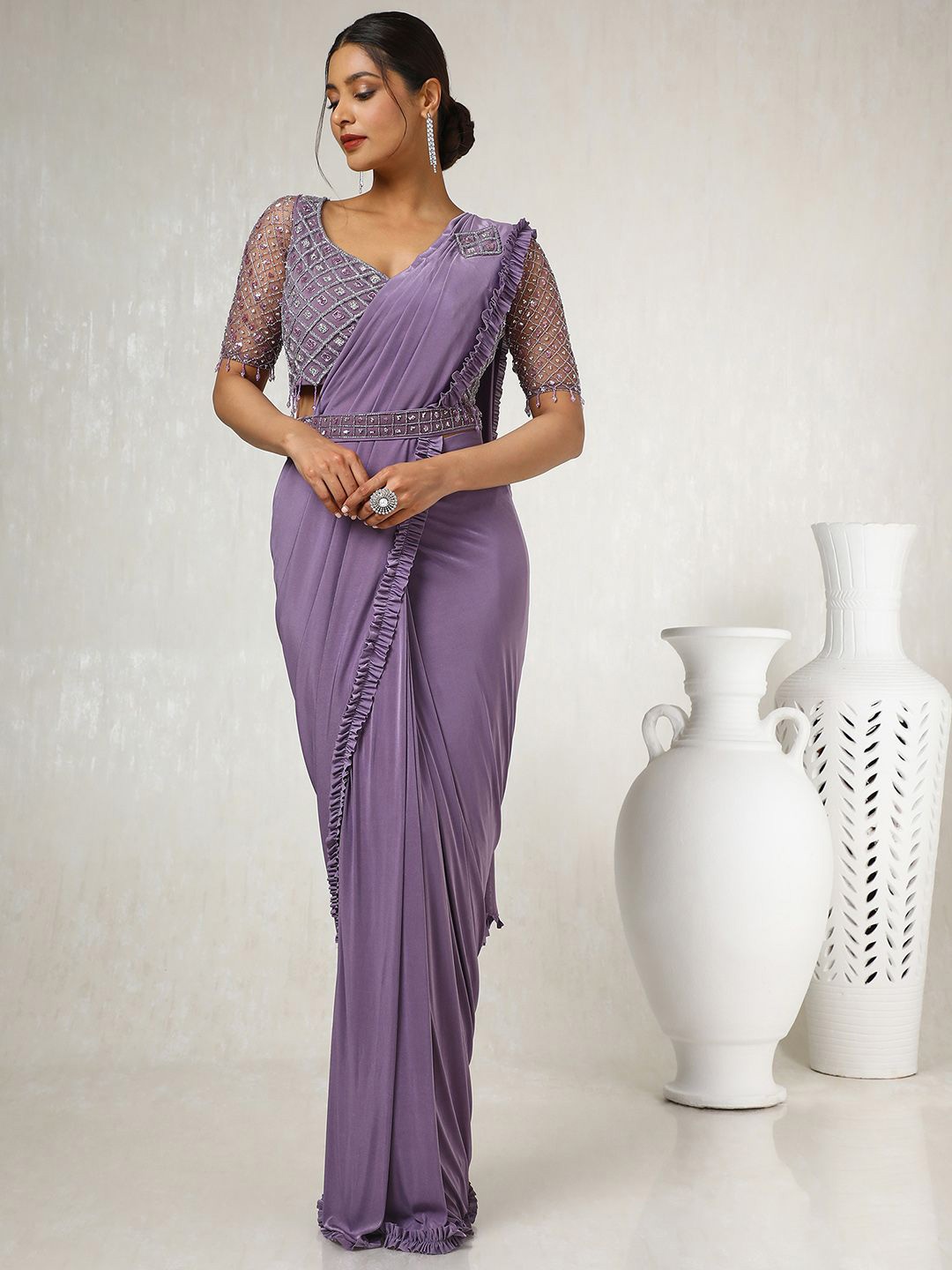 

Soch Embellished Beads and Stones Ready to Wear Saree, Lavender