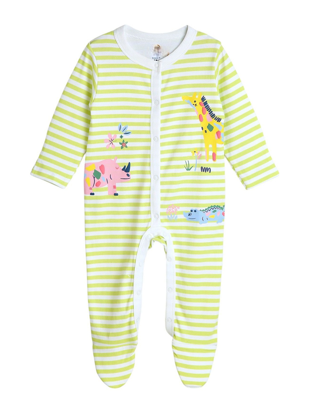 

BONTOTS Boys Striped Organic Cotton Sleepsuit, Sea green