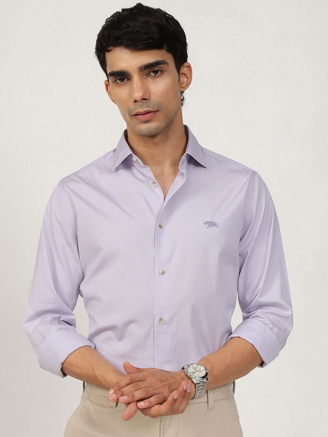 

Andamen Semi Formal Men Woven Cotton Slim Fit Shirt, Lavender