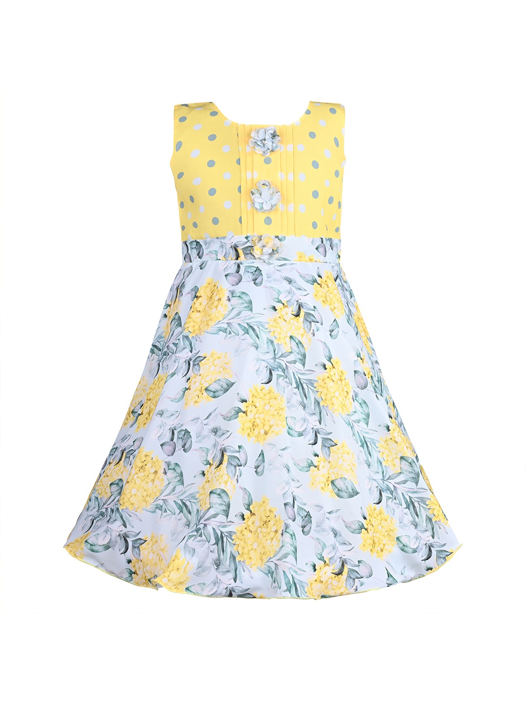 

Wish Karo Floral Printed Satin Fit & Flare Dress, Yellow