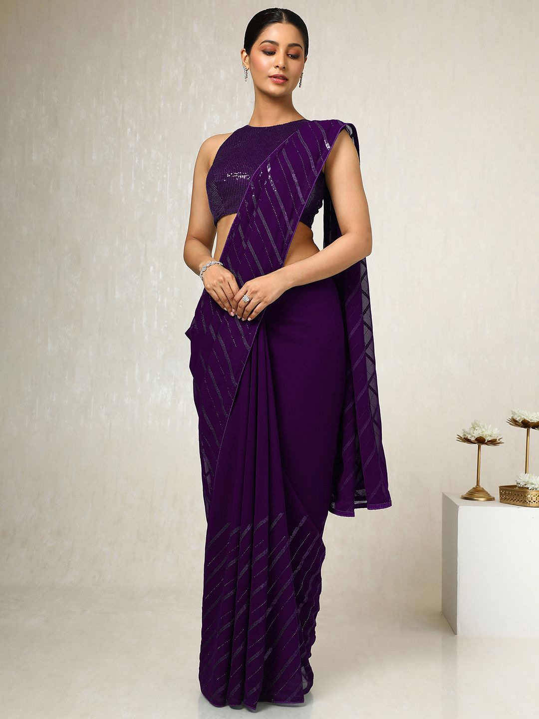 

Soch Sequinned Poly Georgette Saree, Purple