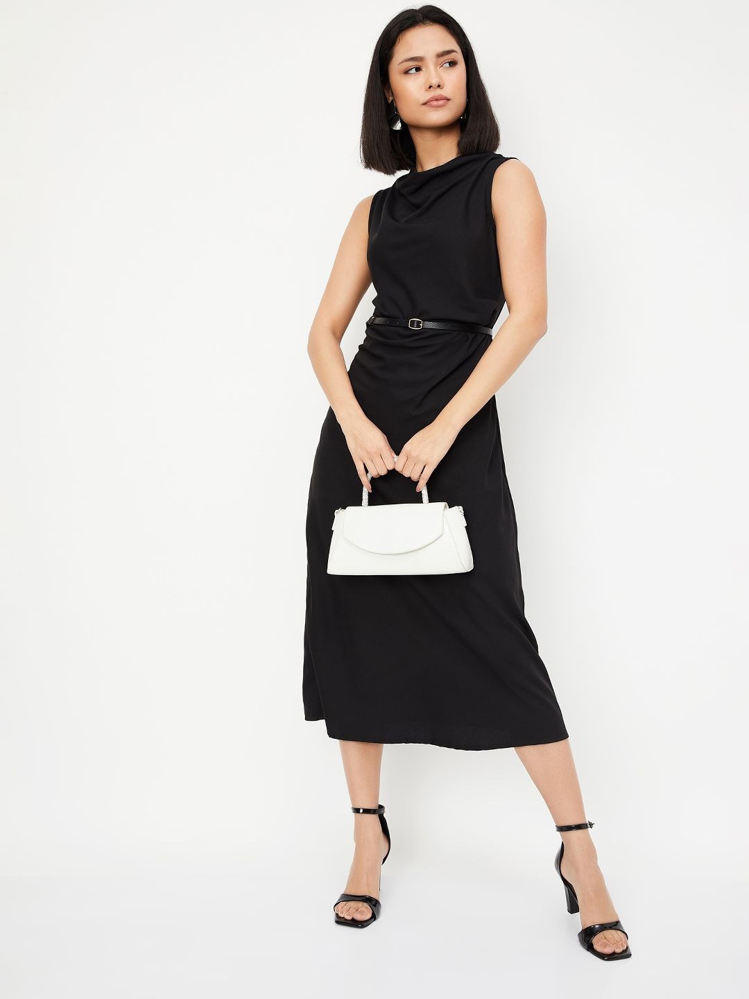 

max Cowl Neck A-Line Midi Dress, Black
