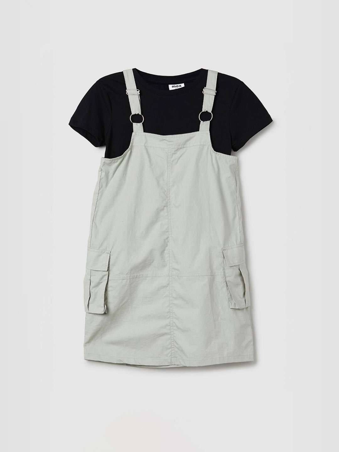 

max Girls Pinafore Cotton Dress, Olive