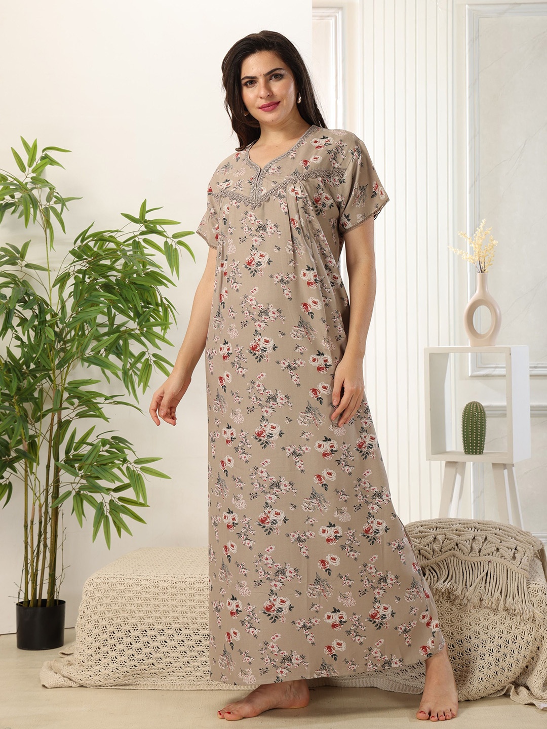 

EASY MOM Floral Print Maternity Maxi Dress, Na