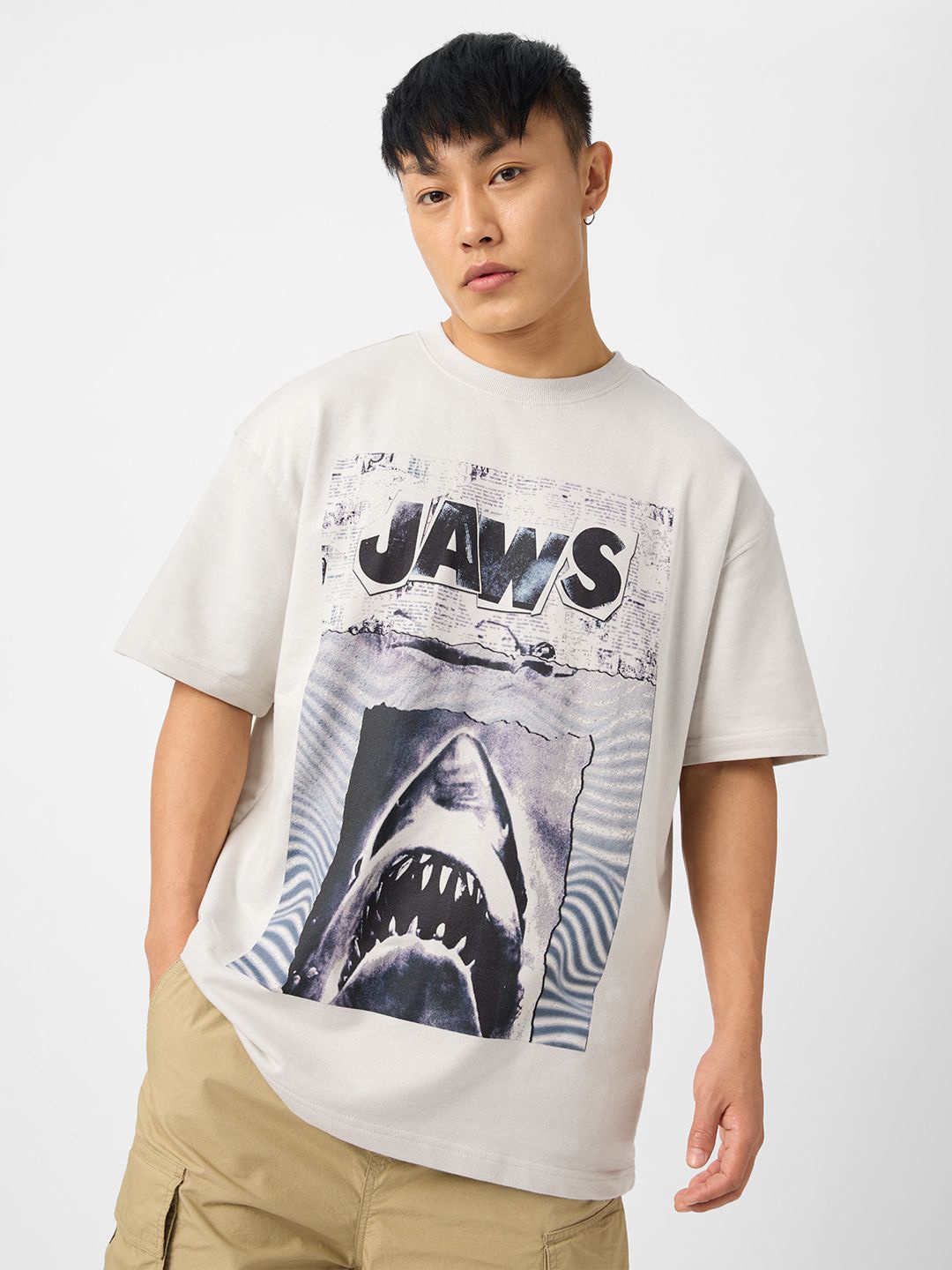 

The Souled Store Men Graphic Printed Round Neck Cotton Oversized Fit T-shirt, White