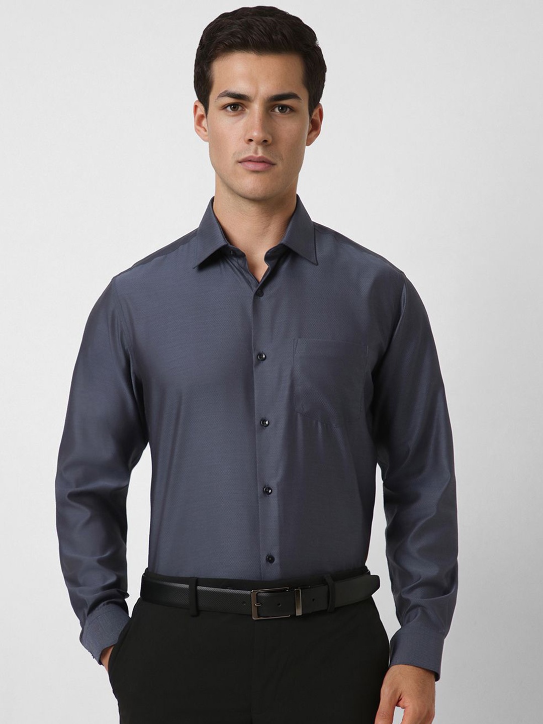 

Van Heusen Men Spread Collar Textured Cotton Formal Shirt, Charcoal